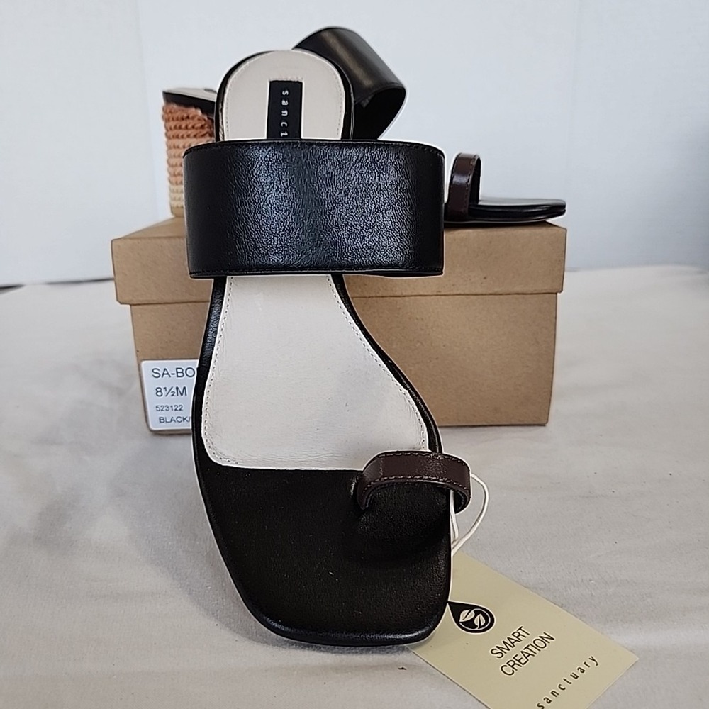 Sanctuary SA-Bold Black/Mocha  Leather Square Toe Slip-On Ombre Heel Women's 8.5